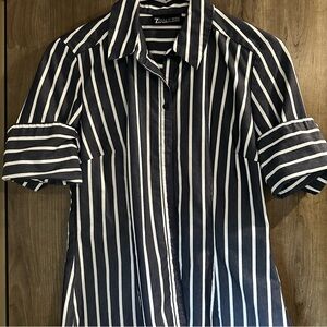 7th Avenue New York and Company Pinstripe Button Down Shirt with Flared Sleeves